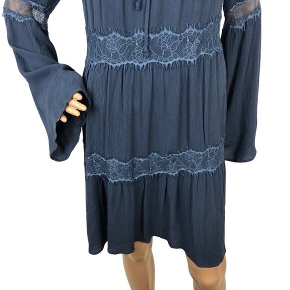 Socialite Boho Peasant‎ Dress Lace Long Flare Sleeves Cottagecore Mini Dress L - Picture 3 of 6